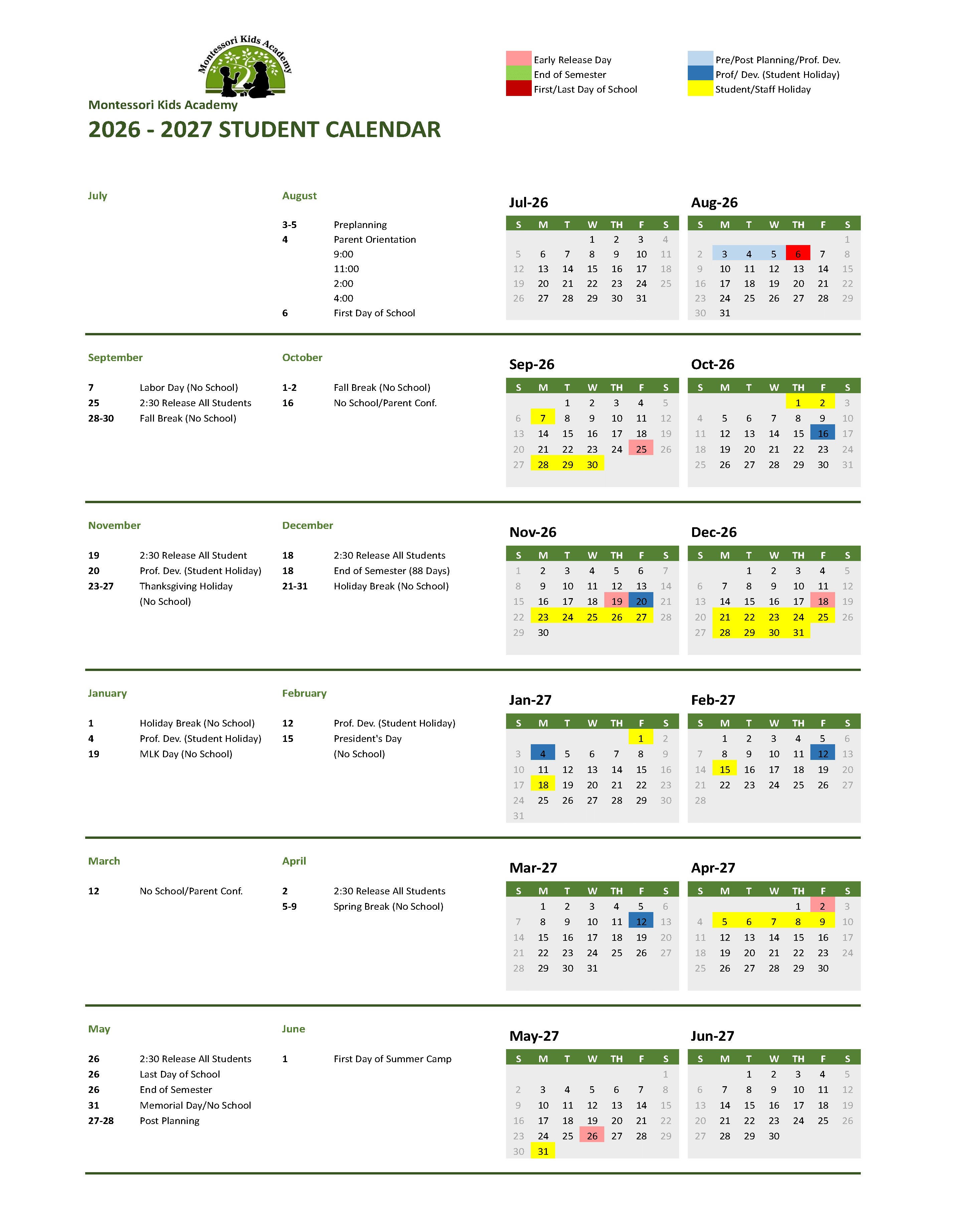 school calendar